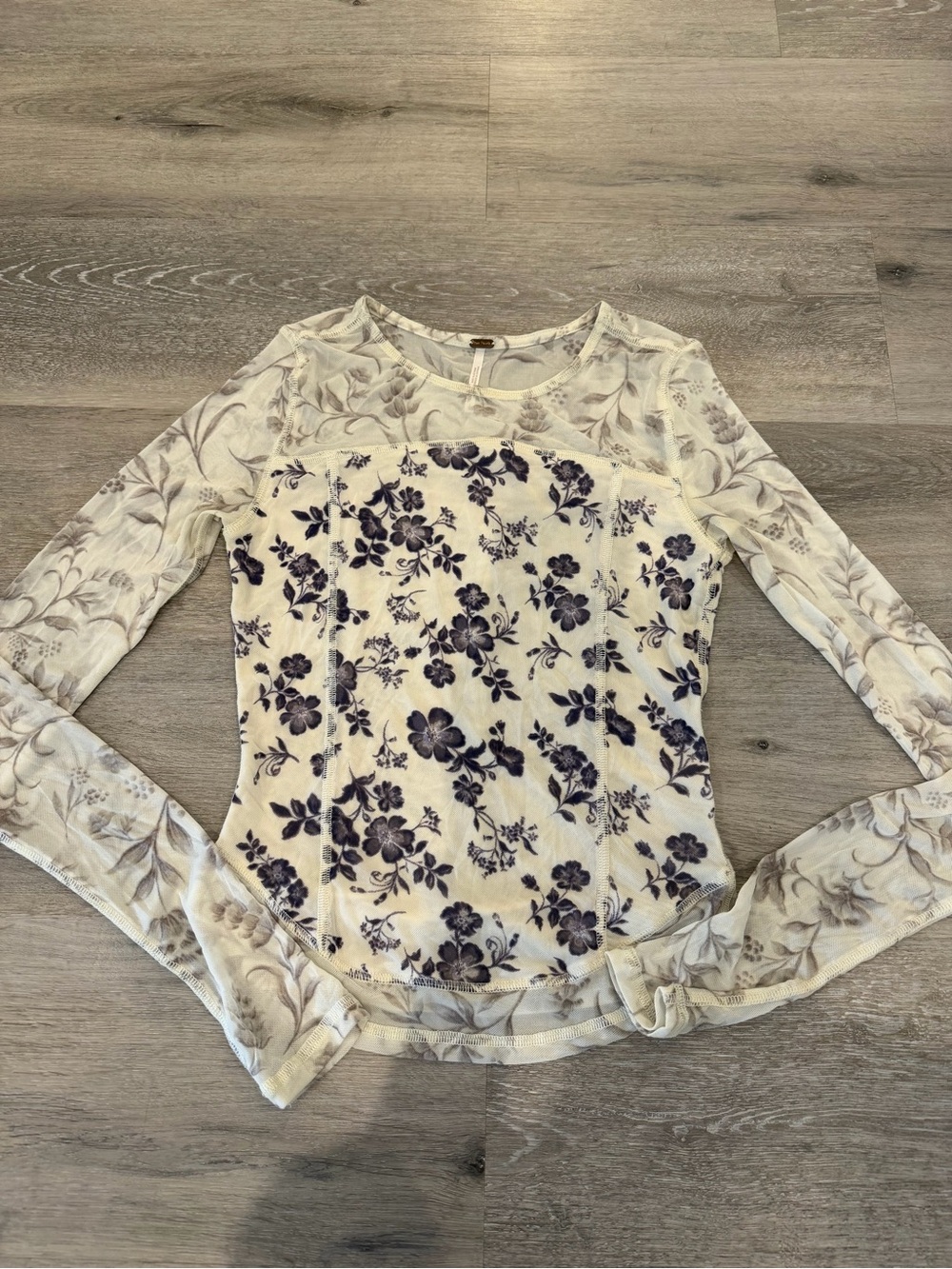 Free People Floral Mesh Long Sleeve Shirt Size S